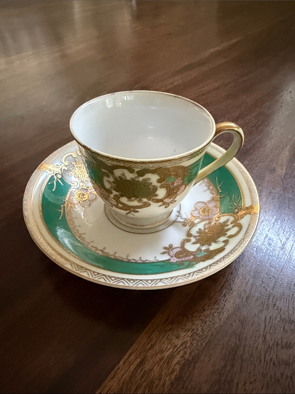 Teal and Gold Porcelain Teacup and Saucer